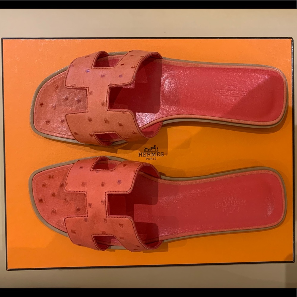 Authentic Hermès Oran Ostrich Sandals